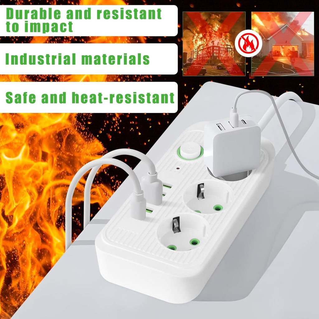 Multiprise  Avec 3 Prises AC, 4 Ports USB-A & 1 Port USB-C