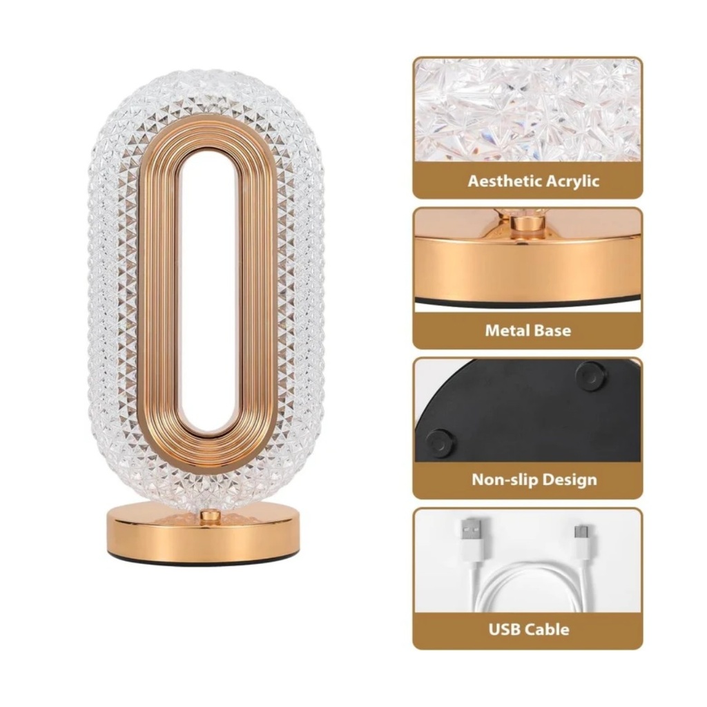 Lampe de Table Rechargeable Ovale Moderne – Style Diamant Tactile