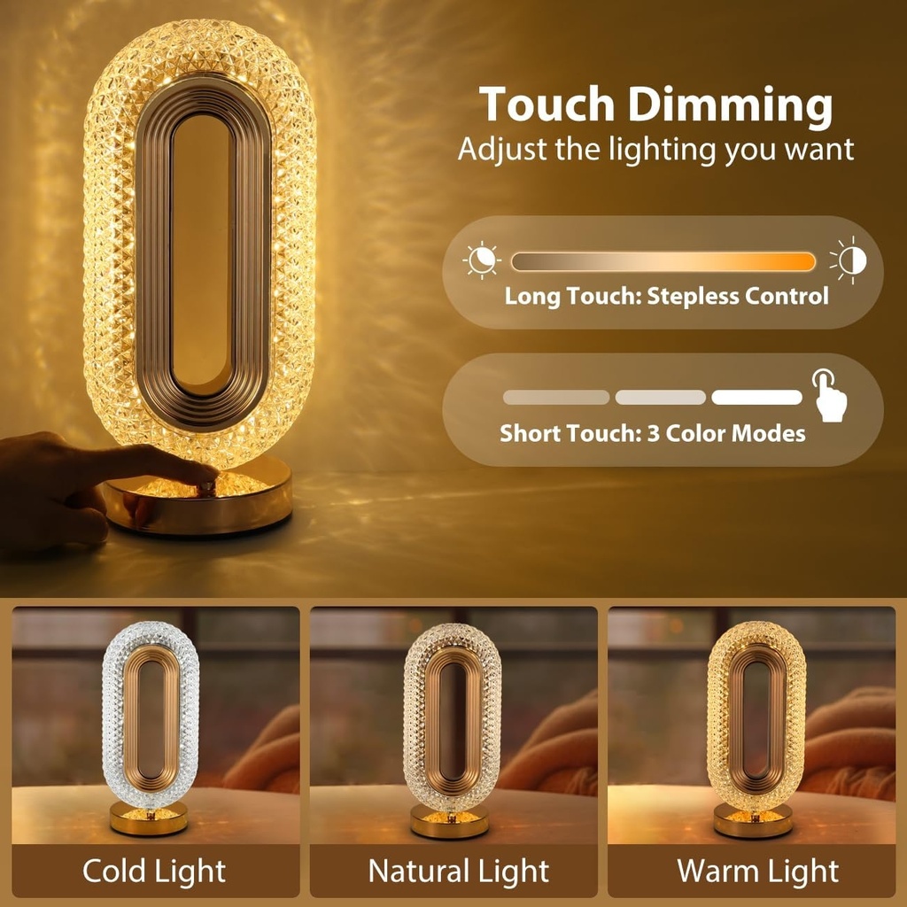 Lampe de Table Rechargeable Ovale Moderne – Style Diamant Tactile