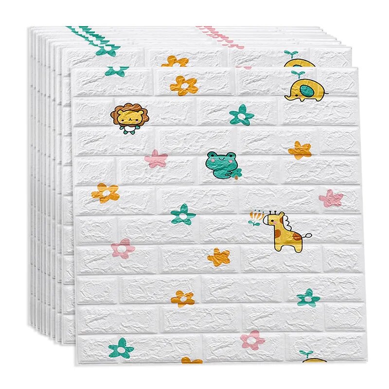 Pack De 10 Panneaux Muraux Adhésifs Anti-Humidité 3D 77*70 Cm Animals