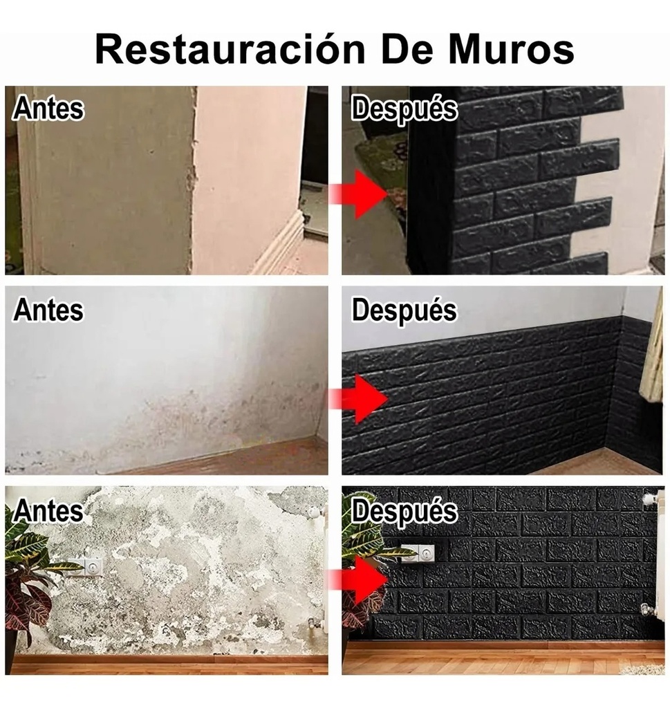 Pack de 10 Panneaux Muraux Adhésifs Noirs Anti-Humidité 3D 77x70 cm
