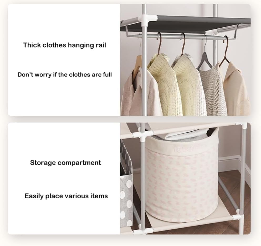 Armoire de Rangement Multifonctionnelle Avec Housse en Tissu Gris  170 x 130 x 45 cm 10 Compartiments