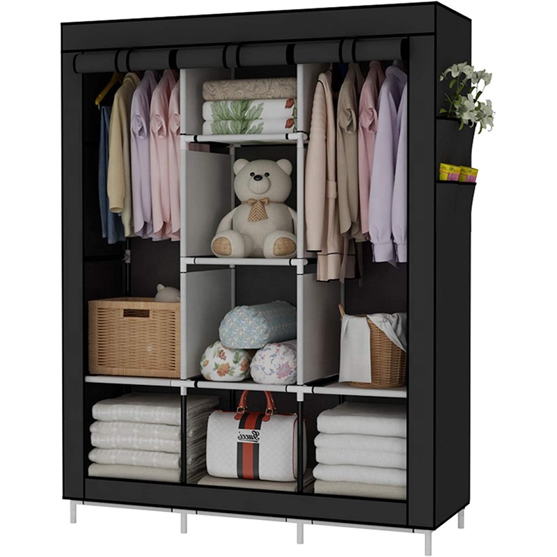 Armoire de Rangement Multifonctionnelle avec Housse en Tissu Noir 170 x 130 x 45 cm 10 Compartiments