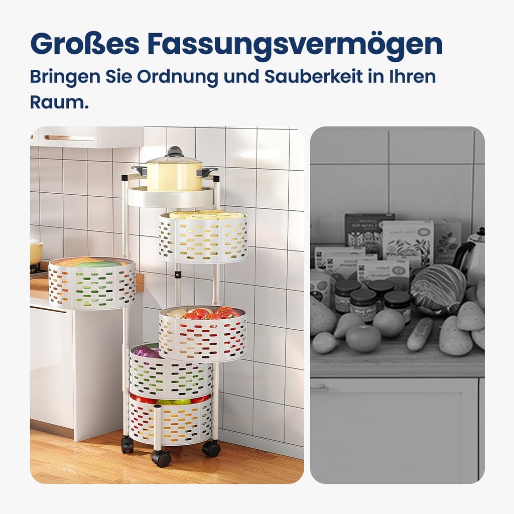 Étagère de Rangement Rotative Multifonctionnelle  En Blanc à 5 Niveaux Avec 4 Roues Amovibles