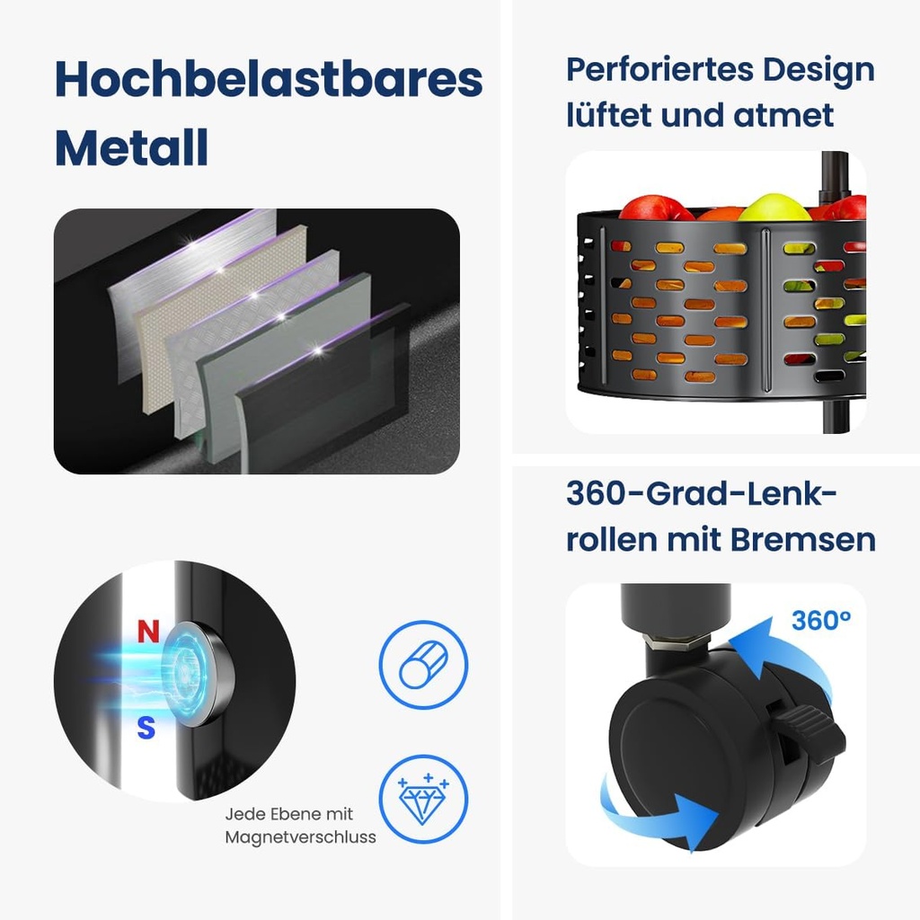 Étagère de Rangement Rotative Multifonctionnelle  En Noir à 5 Niveaux Avec 4 Roues Amovibles