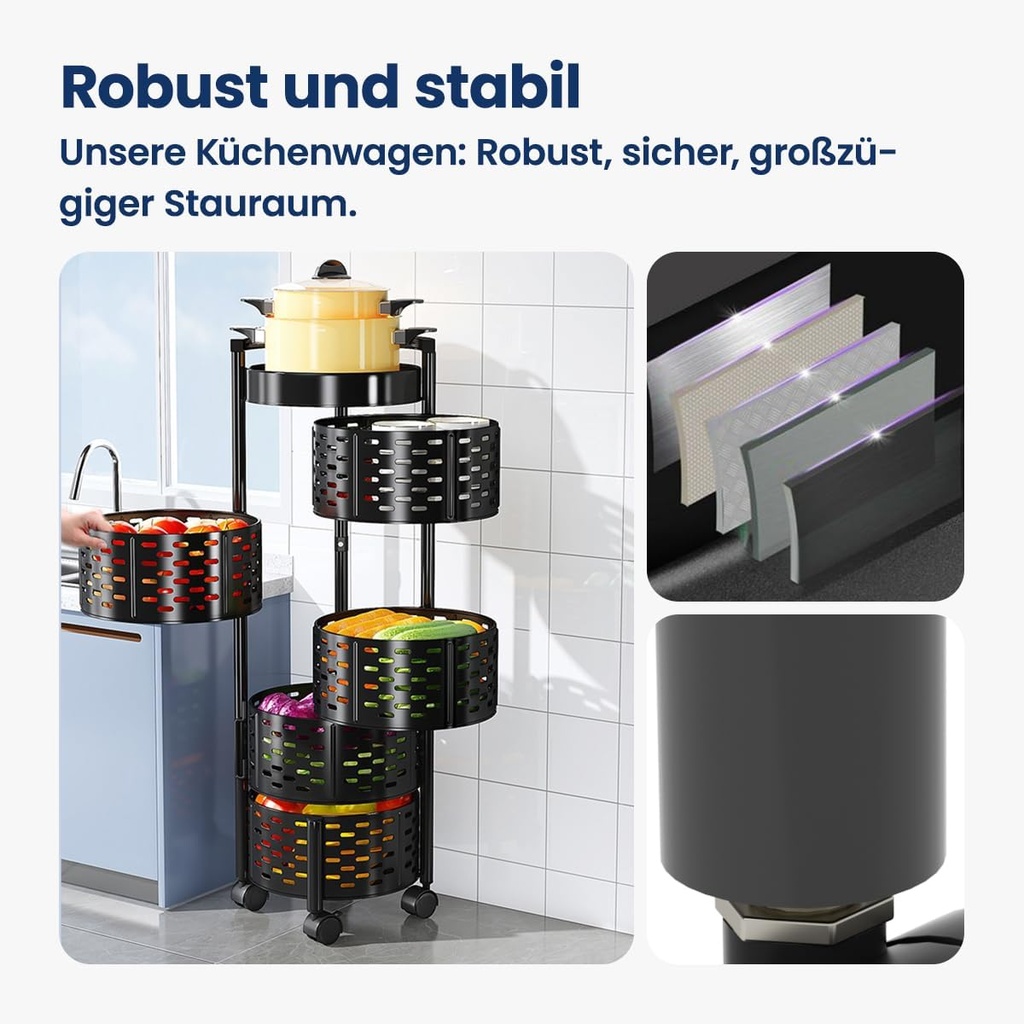 Étagère de Rangement Rotative Multifonctionnelle  En Noir à 5 Niveaux Avec 4 Roues Amovibles