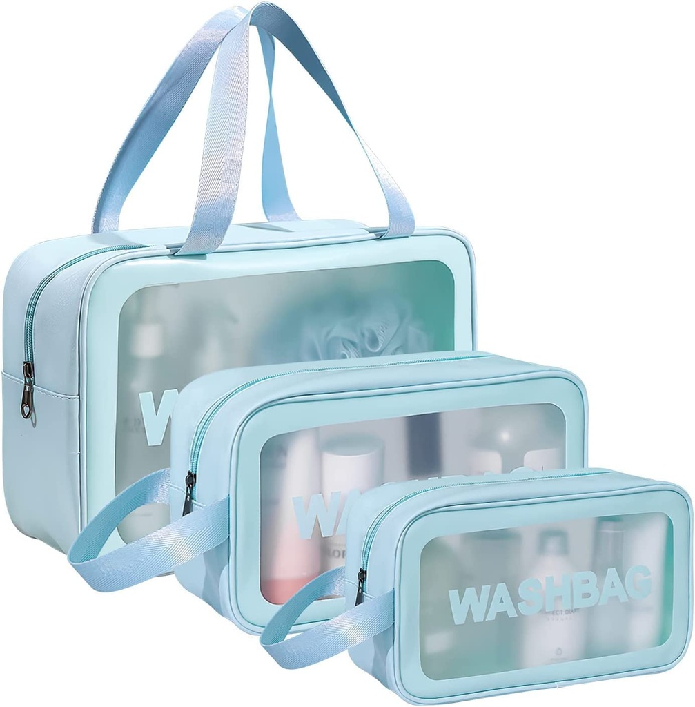 Set de 3 Trousses Bleues De Rangement Cosmétiques Multifonctionnelles Et Étanches 