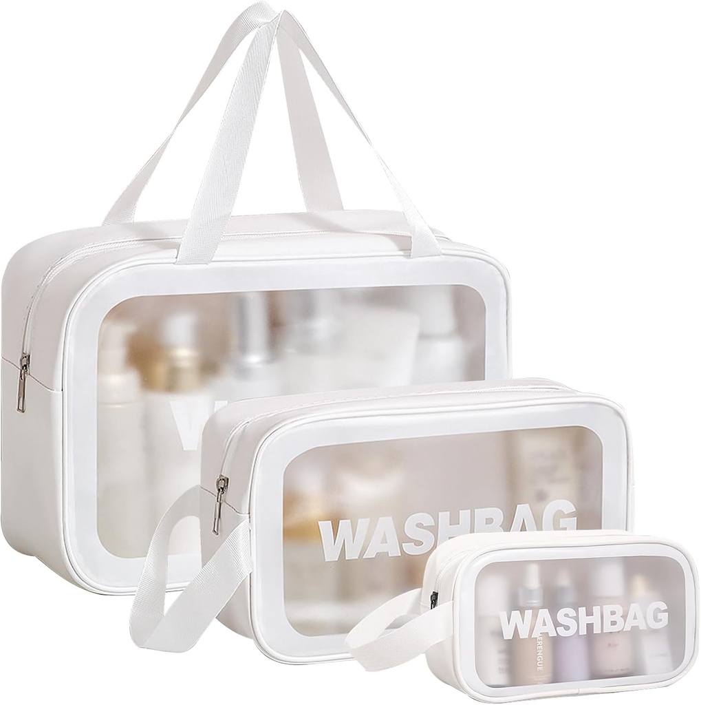 Set de 3 Trousses Blanches De Rangement Cosmétiques Multifonctionnelles Et Étanches 