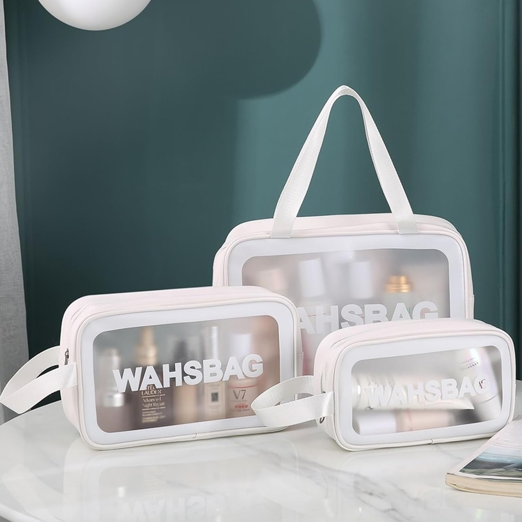 Set de 3 Trousses Blanches De Rangement Cosmétiques Multifonctionnelles Et Étanches 