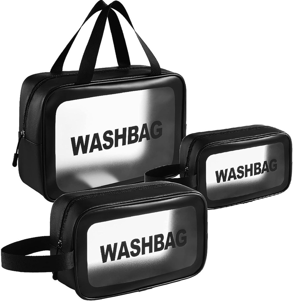 Set de 3 Trousses Noires De Rangement Cosmétiques Multifonctionnelles Et Étanches 