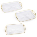 Ensemble de 3 plateaux Rectangulaires Transparent avec poignées dorées