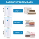 Lot de 5 Sacs de Rangement Sous Vide Avec Pompe