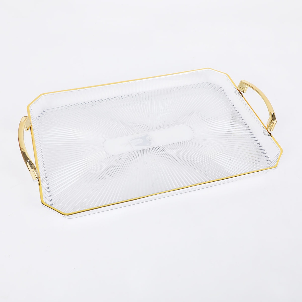 Ensemble de 3 plateaux Rectangulaires Transparent avec poignées dorées