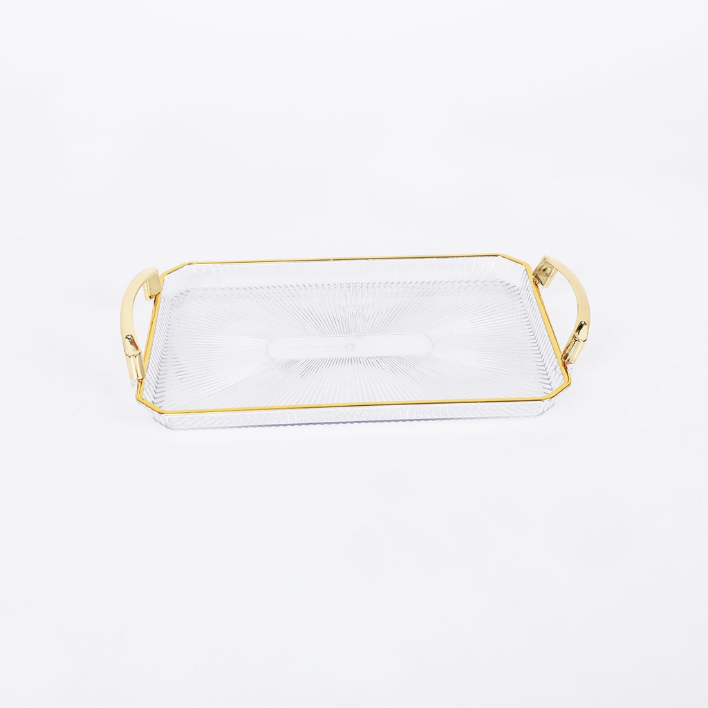 Ensemble de 3 plateaux Rectangulaires Transparent avec poignées dorées