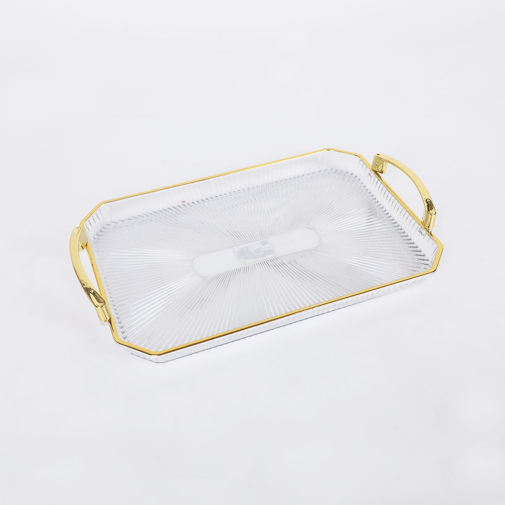Ensemble de 3 plateaux Rectangulaires Transparent avec poignées dorées