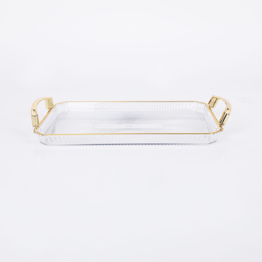Ensemble de 3 plateaux Rectangulaires Transparent avec poignées dorées