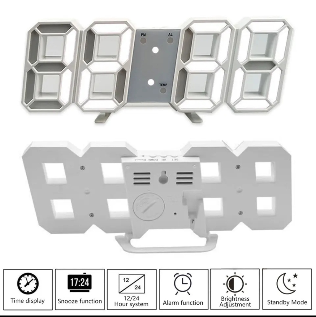 Horloge Digital Led 3D Affichage 24/12 Heures et  Alarme Snooze et Température
