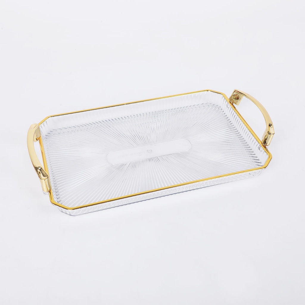 Ensemble de 3 plateaux Rectangulaires Transparent avec poignées dorées