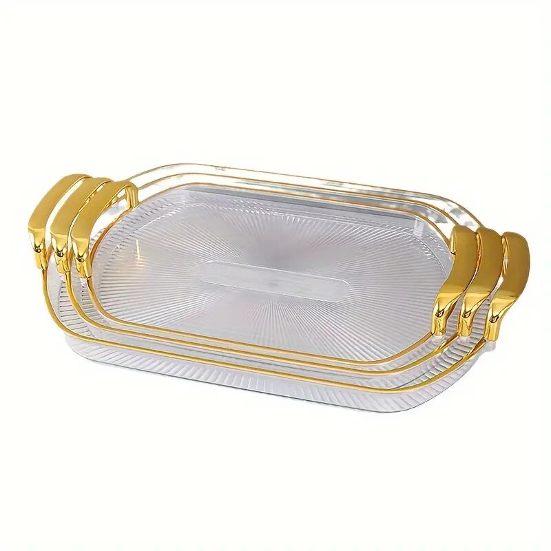 Ensemble de 3 plateaux Ovales Transparent Avec Poignées Dorées