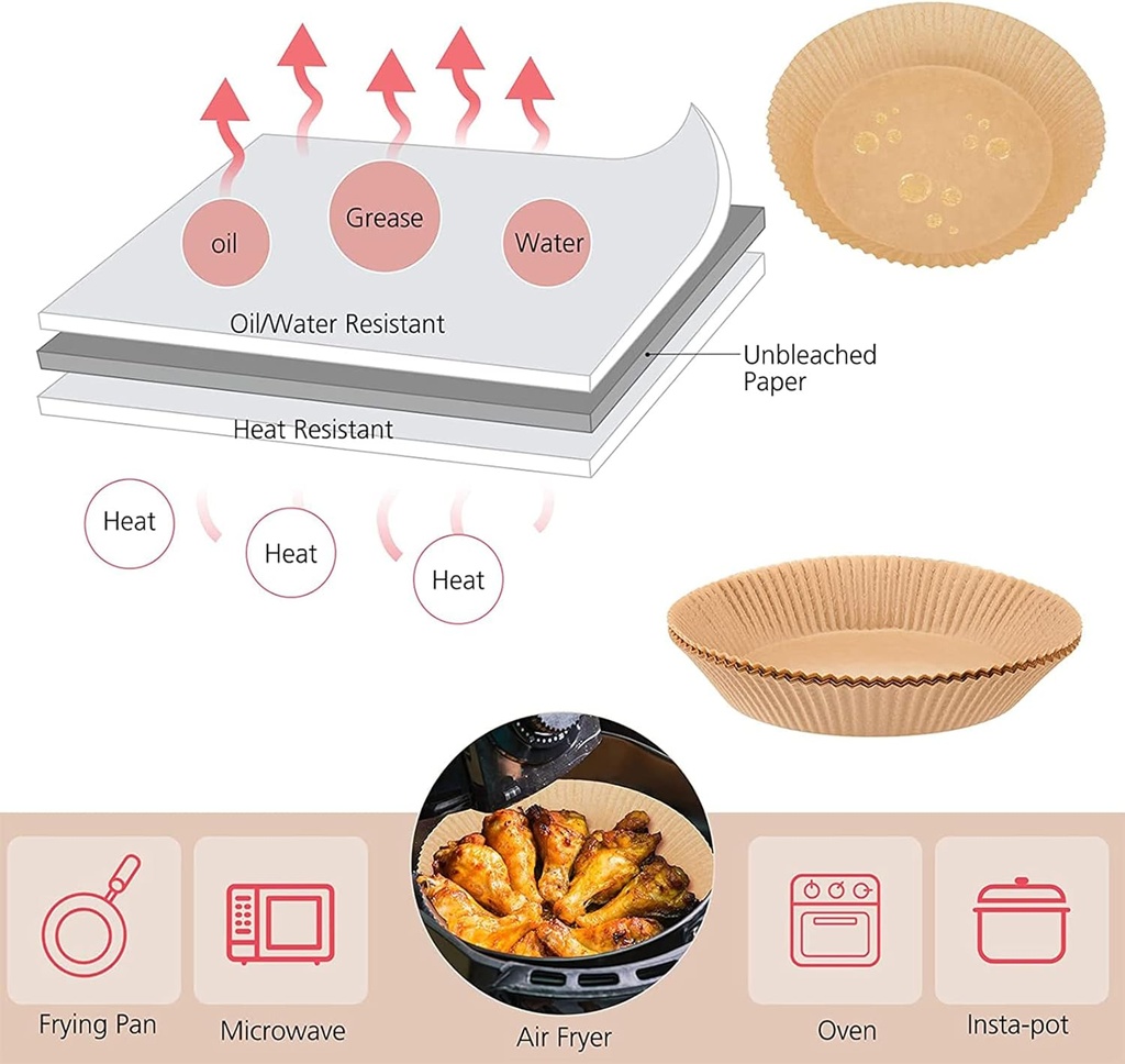  Pack de 100 Papiers de Cuisson Ronds pour Friteuse à Air de 16 cm