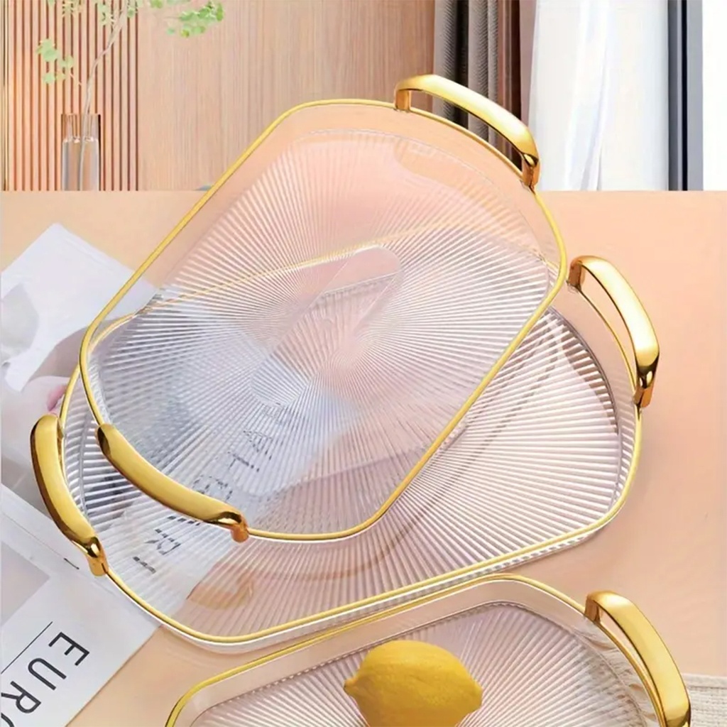 Ensemble de 3 plateaux Ovales Transparent Avec Poignées Dorées