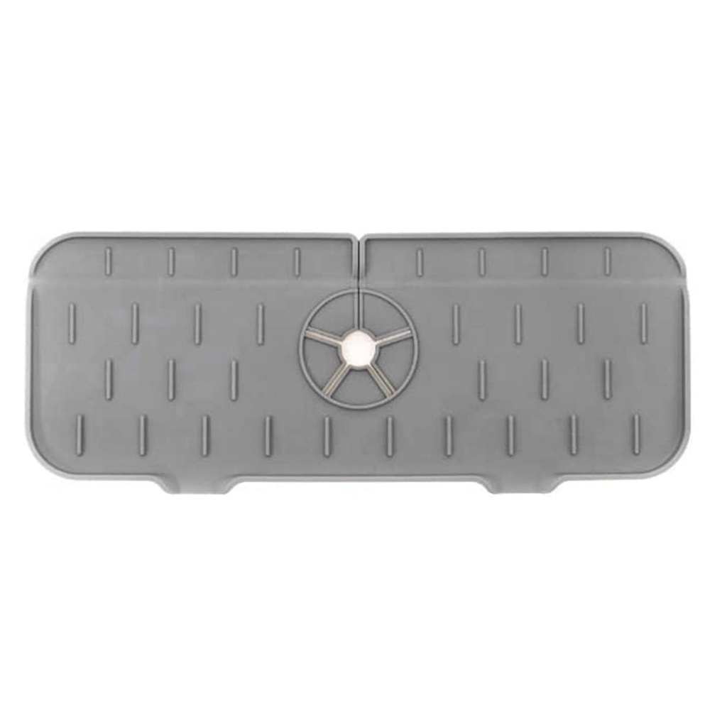 Tapis d'évier de robinet en silicone et porte savon et chiffon 2 en 1-Gris