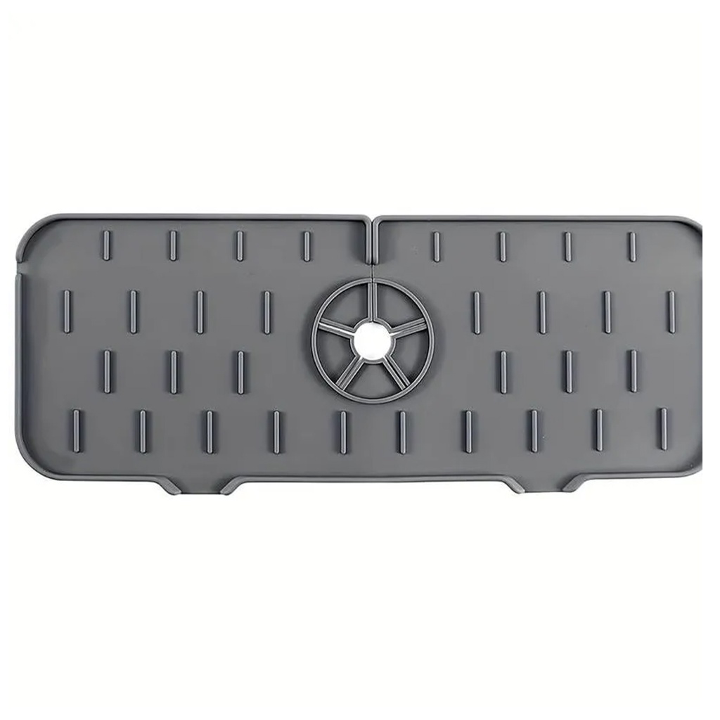 Tapis d'évier de robinet en silicone et porte savon et chiffon 2 en 1-Gris charbon