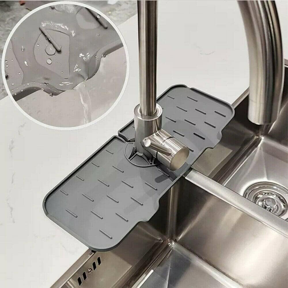 Tapis d'évier de robinet en silicone et porte savon et chiffon 2 en 1-Gris charbon