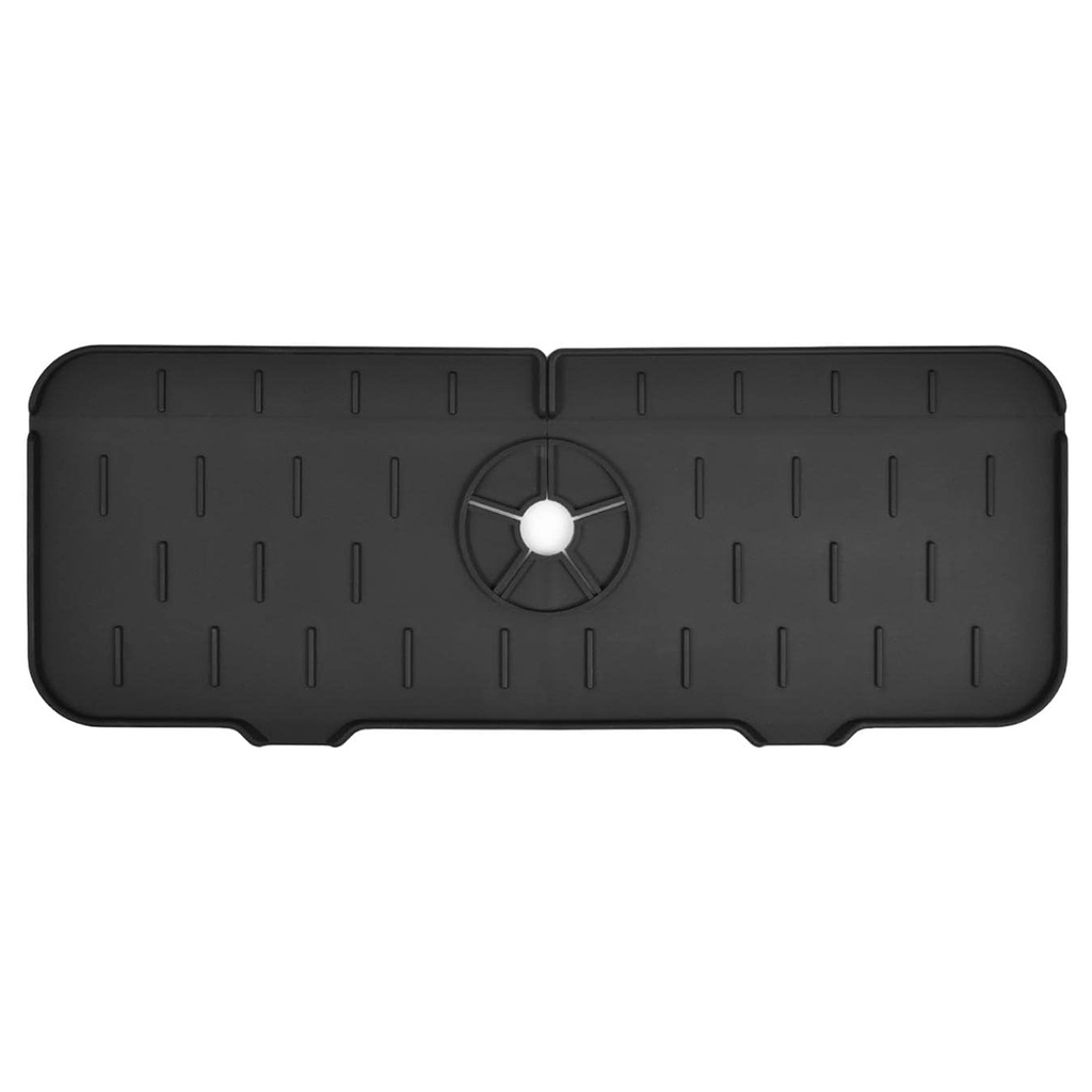 Tapis d'évier de robinet en silicone et porte savon et chiffon 2 en 1-Noir