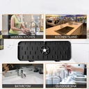 Tapis d'évier de robinet en silicone et porte savon et chiffon 2 en 1-Noir