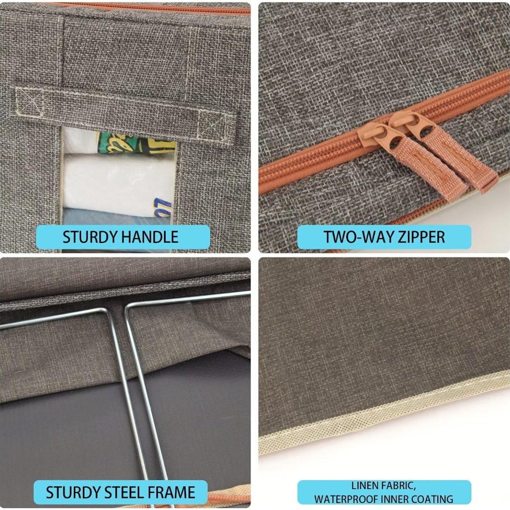 Boîte de Rangement Pliable pour Linge de Maison 24L Modèle 1 – Double Ouverture avec Fenêtre Transparente pour une Organisation Optimisée-Gris