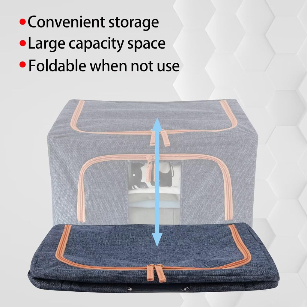 Boîte de Rangement Pliable pour Linge de Maison 24L Modèle 1 – Double Ouverture avec Fenêtre Transparente pour une Organisation Optimisée-Bleu