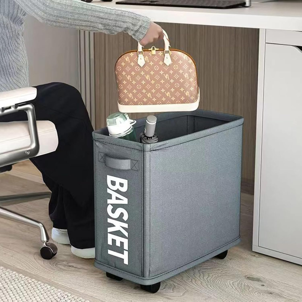 Panier à Linge Et De Rangement Pliable Avec 4 Roues 40 x 20 x 35 cm En Gris 