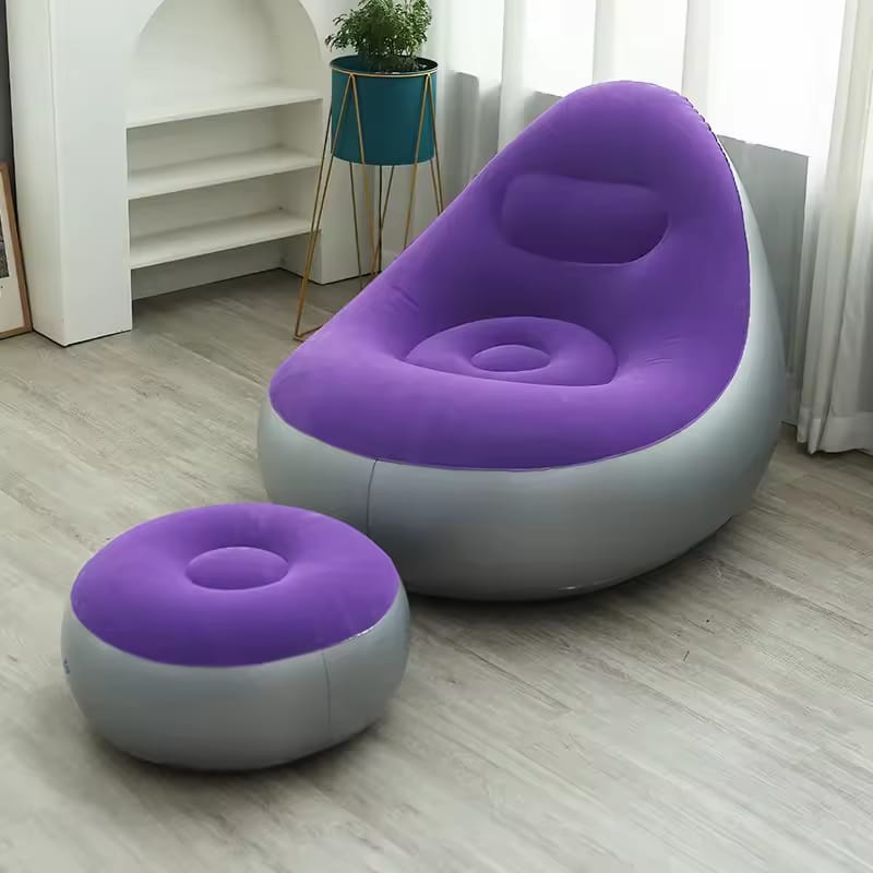 Canapé Gonflable Pliable, Portable Avec Repose-Pied – Violet – Avec Pompe