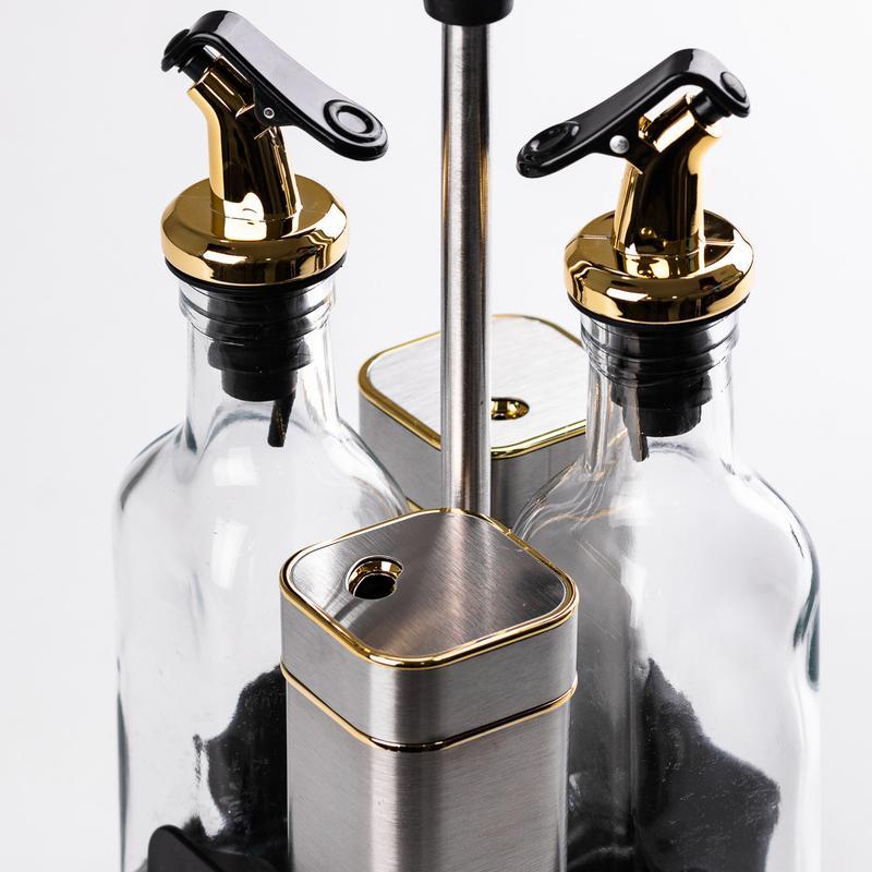 Ensemble de 5 Pièces en Verre pour Huile, Vinaigre, Poivre et Sel