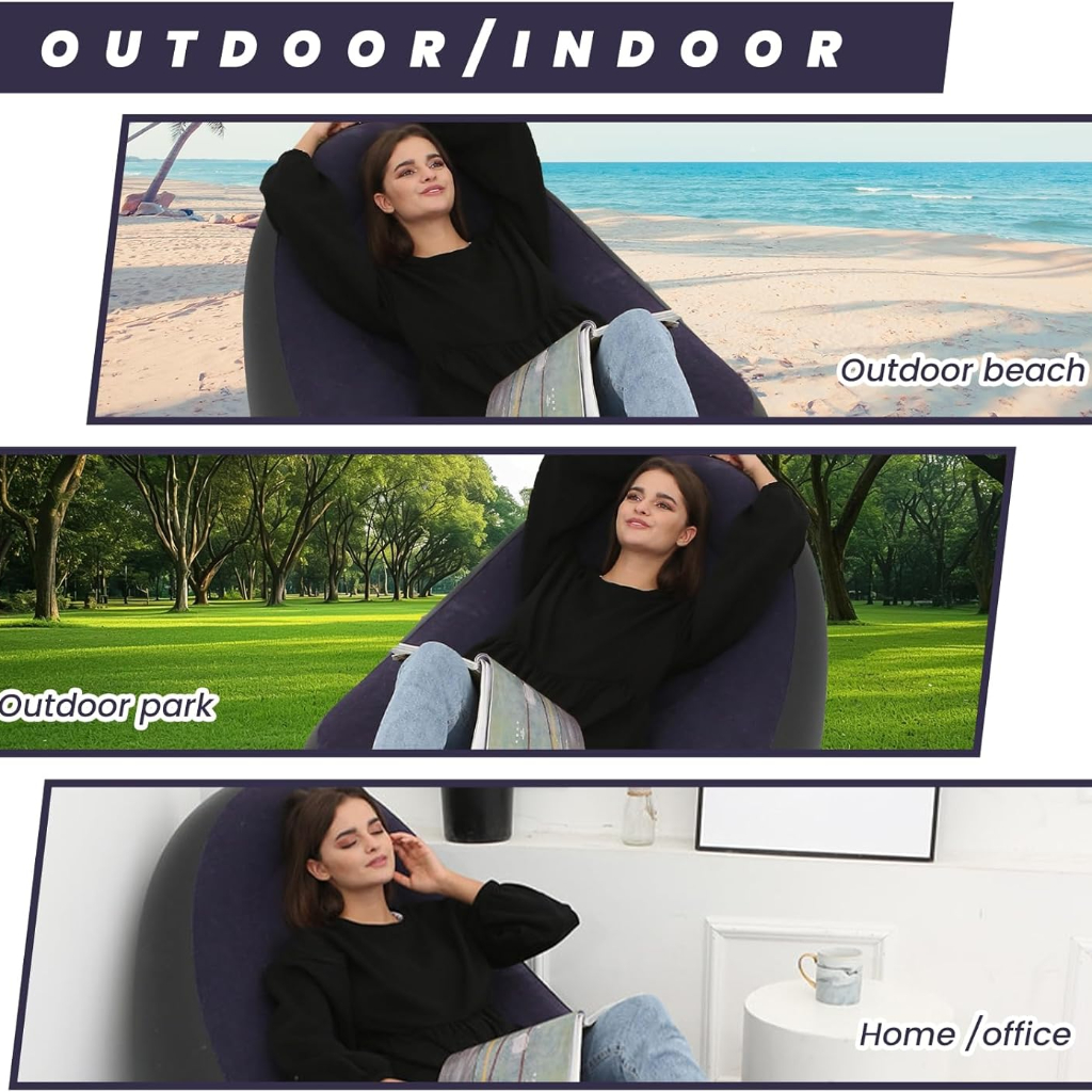 Canapé Gonflable Avec Repose-Pied – Pliable et Portable En Mauve Foncé Avec Pompe