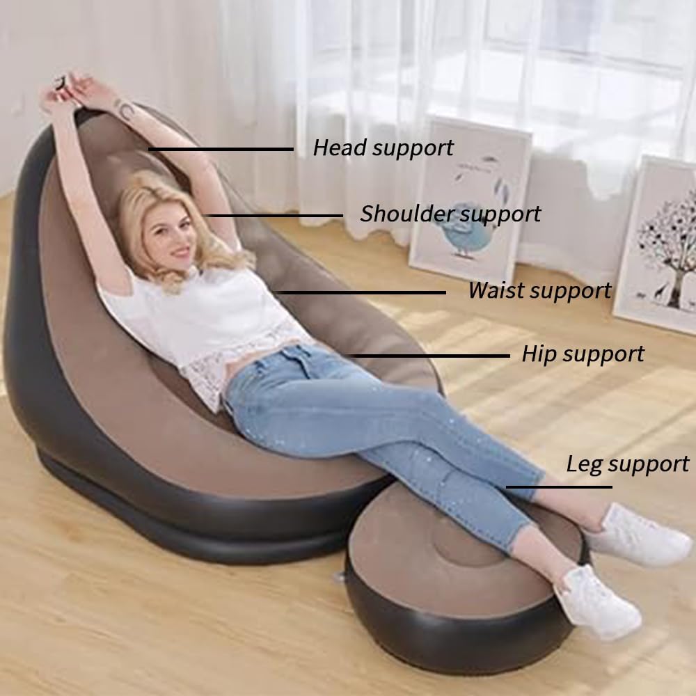 Canapé Gonflable Avec Repose-Pied – Pliable et Portable En Beige  Avec Pompe