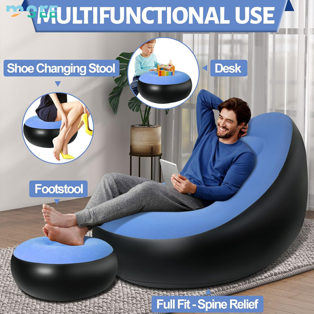Canapé Gonflable Avec Repose-Pied – Pliable et Portable En Bleu  Avec Pompe