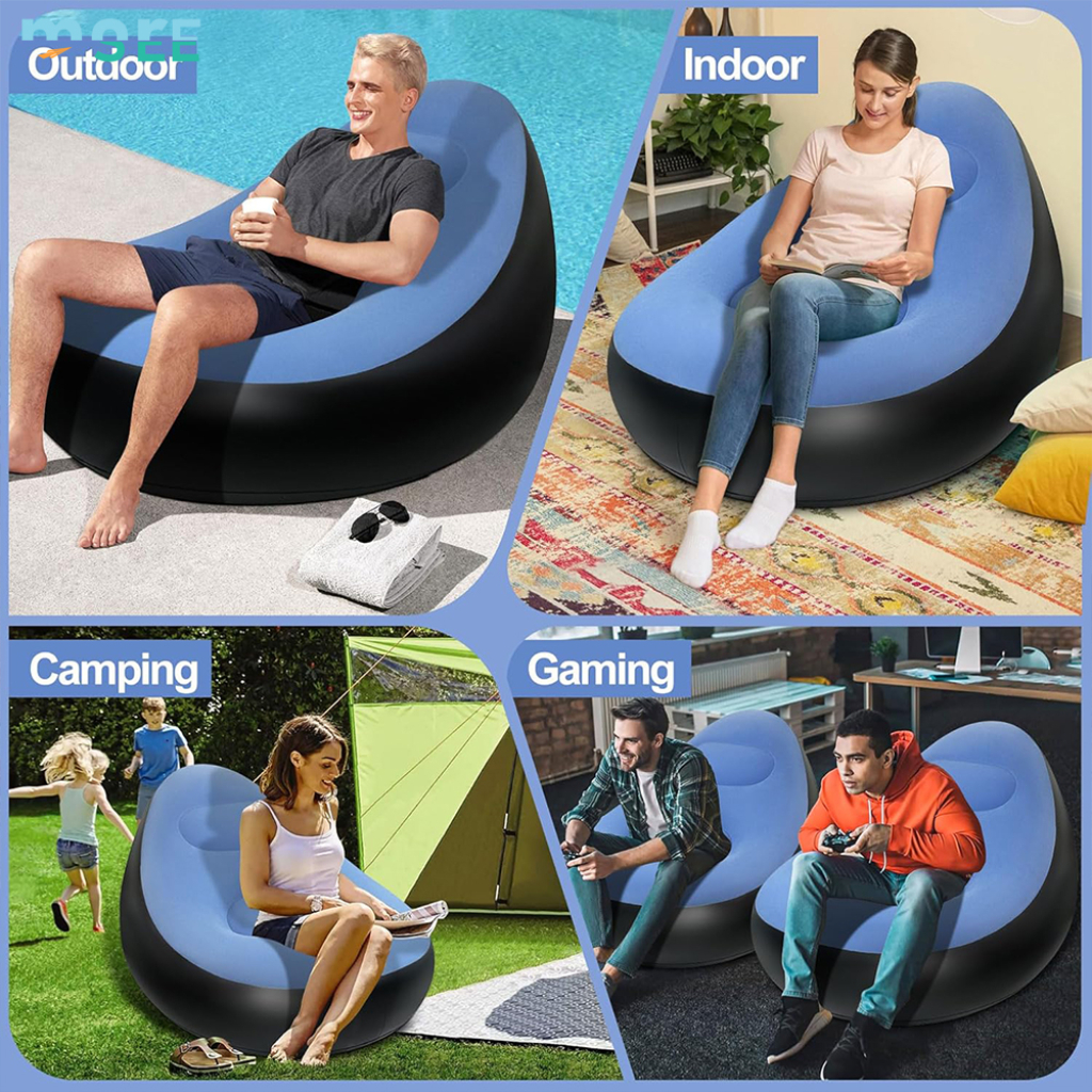 Canapé Gonflable Avec Repose-Pied – Pliable et Portable En Bleu  Avec Pompe