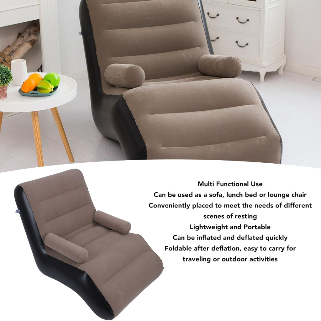 Canapé Gonflable Ergonomique en Forme de S – Portable avec Pompe  – 140×85×80 cm