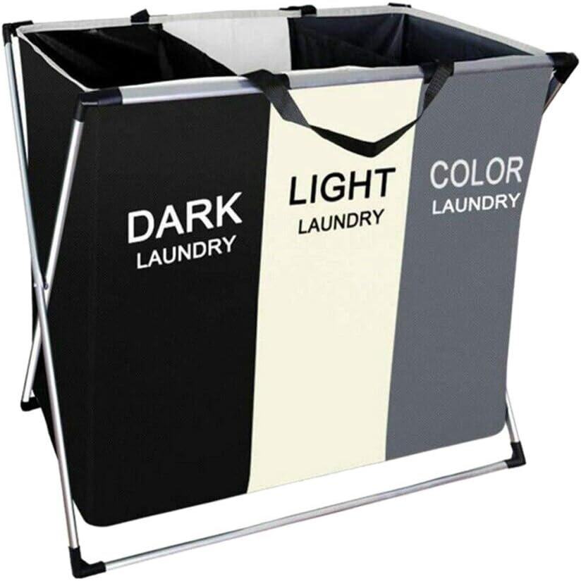 Grand Panier À Linge Pliable à 3 Compartiments 60 x 65 x 40 cm