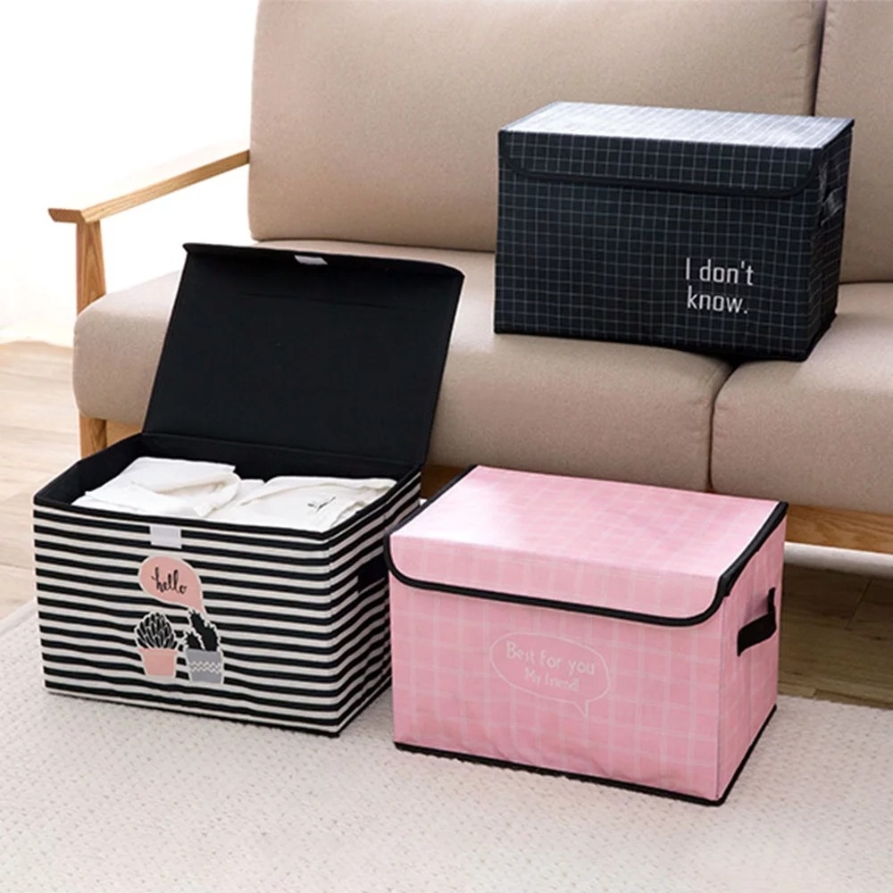 Pack de 3 Boîtes de Rangement Pliables – 38 × 25 × 25 cm – Noir, Rose & Blanc