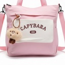 Sac à Main Motif Capybara – Style Coréen Kawaii Avec Porte-Clé Peluche Rose 