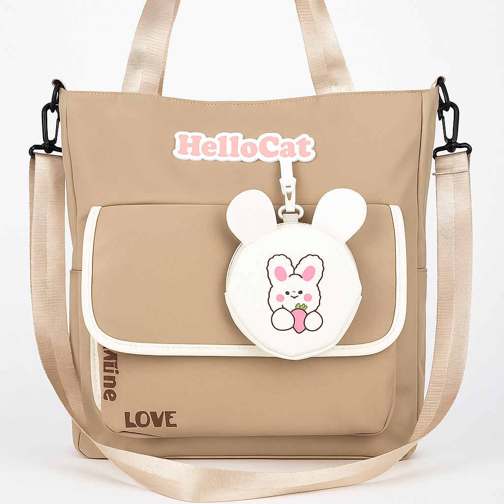 Sac à Main Avec Porte-Monnaie Motif Lapin – Style Coréen Marron