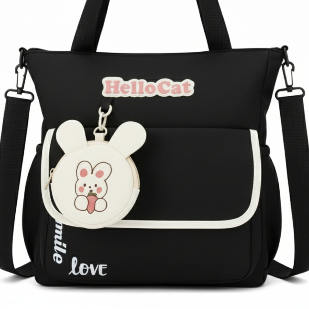 Sac à Main Avec Porte-Monnaie Motif Lapin – Style Coréen Noir