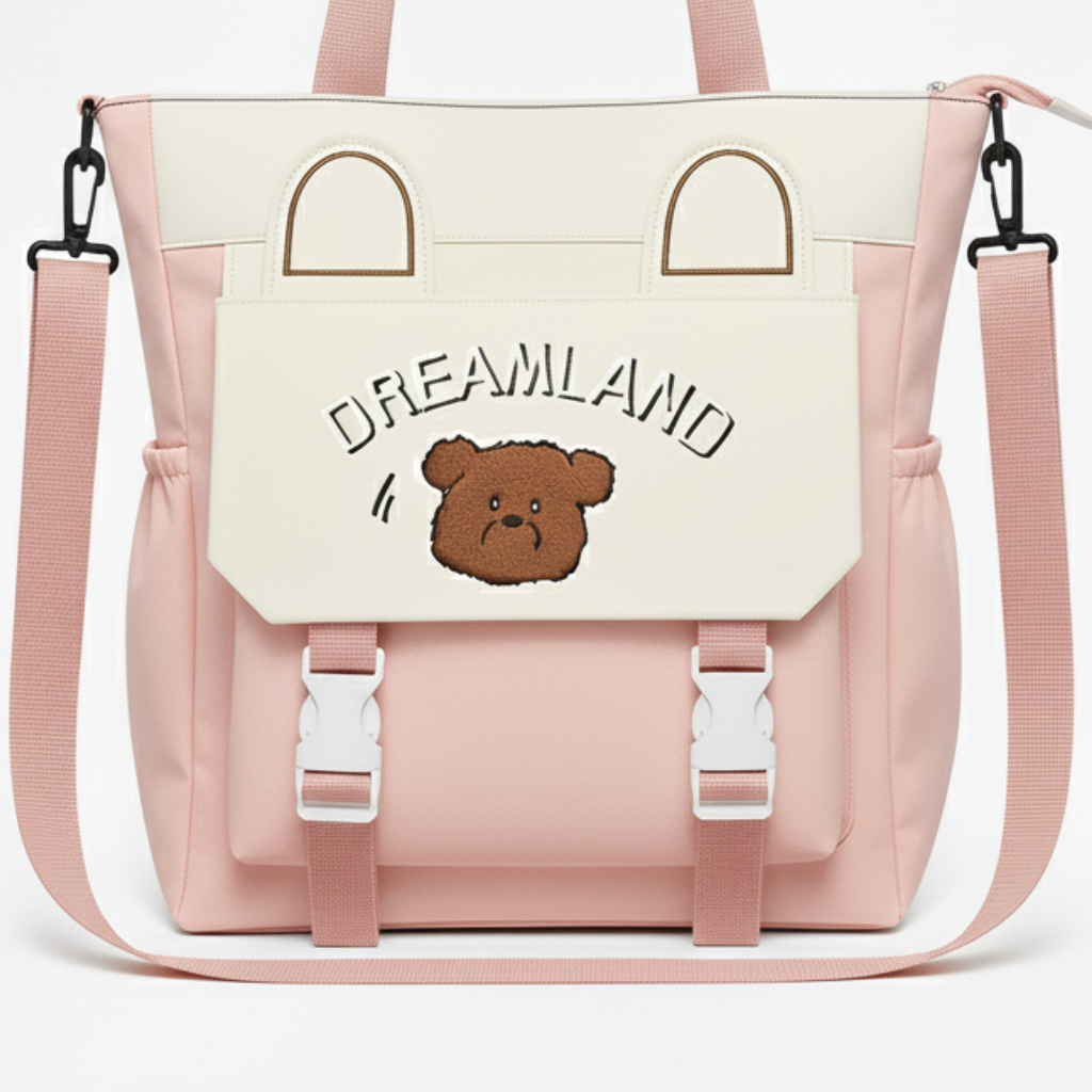 Sac à Main DREAMLANDI – Motif Ours Brodé Rose