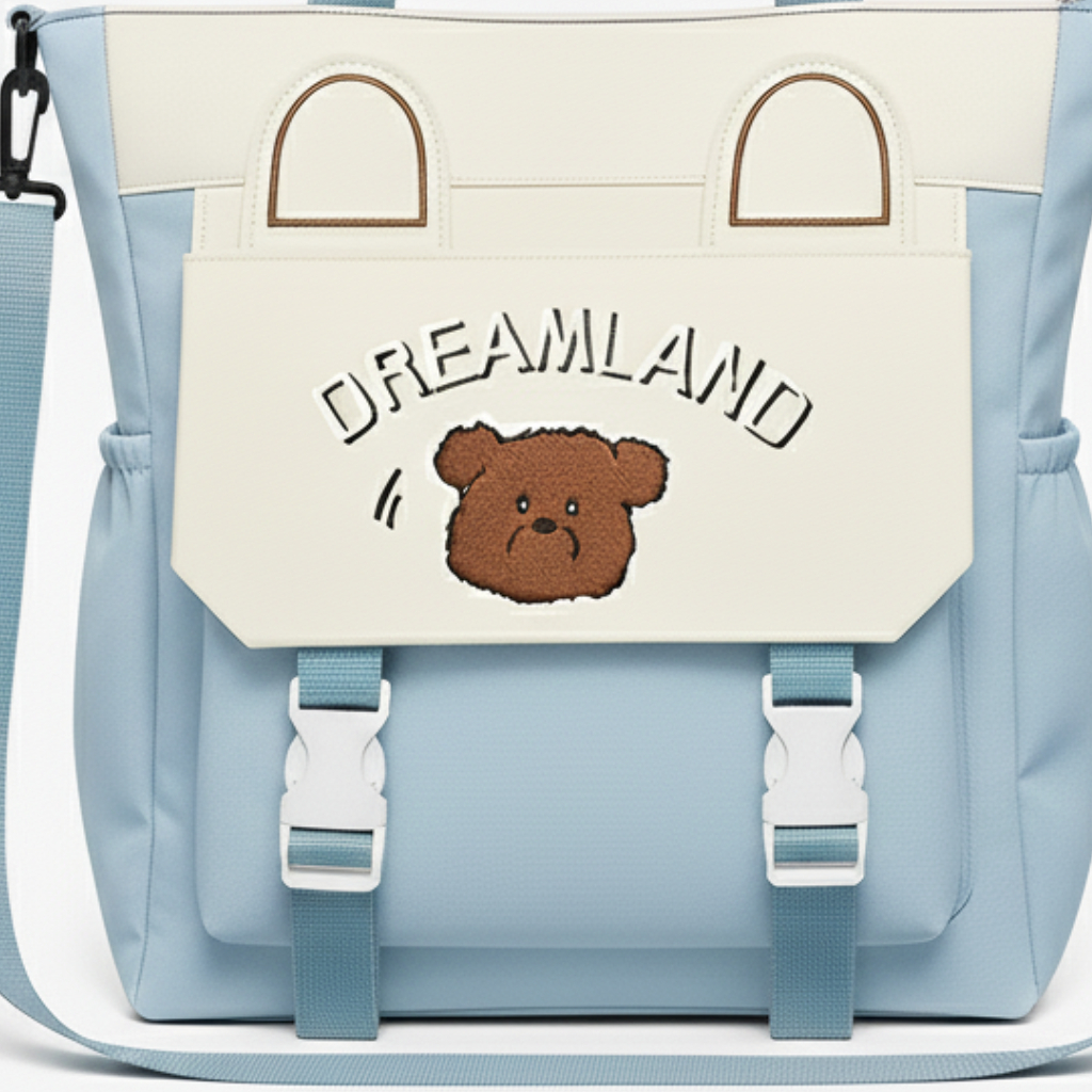 Sac à Main DREAMLANDI – Motif Ours Brodé Bleu