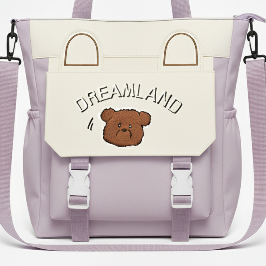 Sac à Main DREAMLANDI – Motif Ours Brodé Violet
