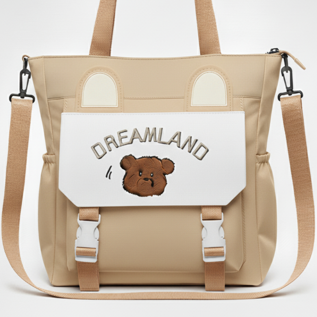 Sac à Main DREAMLANDI – Motif Ours Brodé Marron