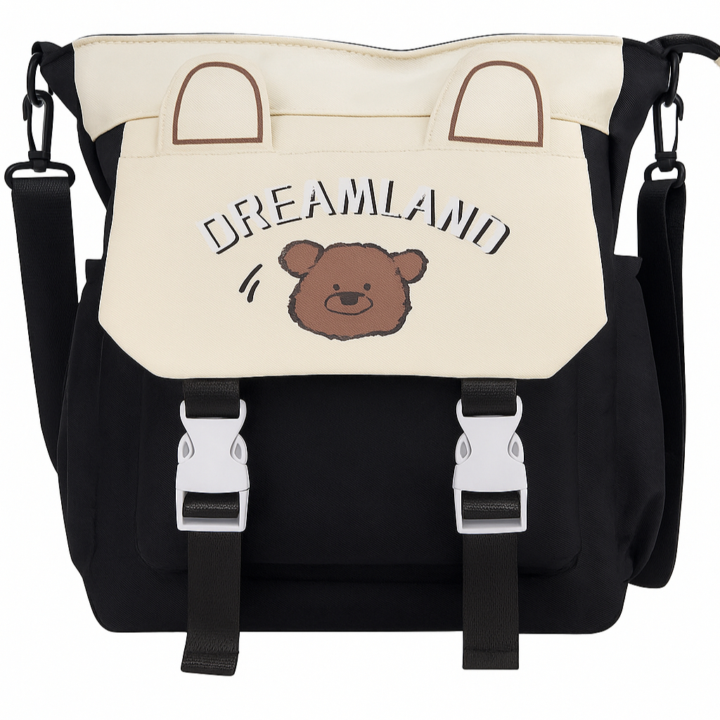 Sac à Main DREAMLANDI – Motif Ours Brodé Noir